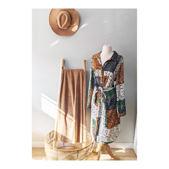 Nine West Snake Print Knot-Front Button-Up Shirt Dress - Picture 2 of 12